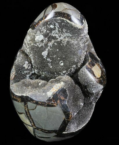 Polished Septarian Geode Sculpture - Black Crystals #73135